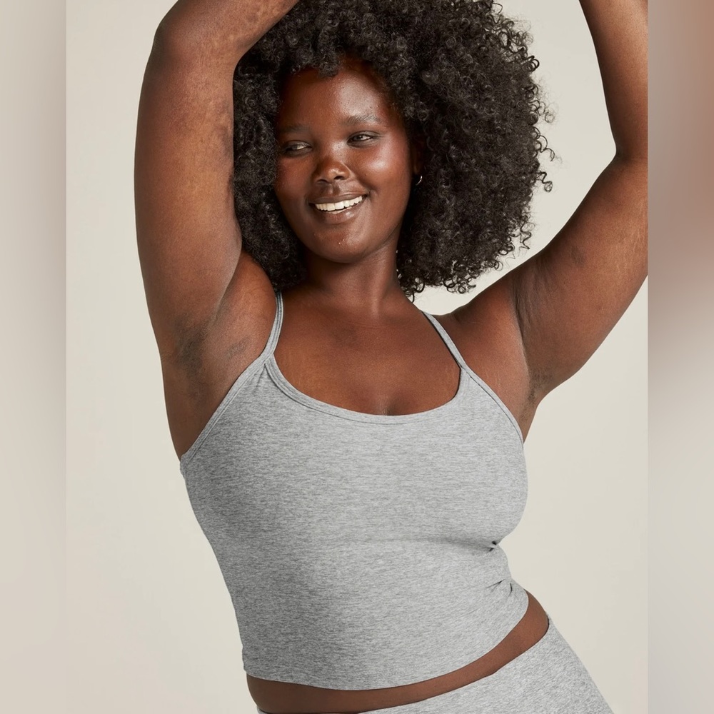 Beyond Yoga Spacedye Slim Racerback Cropped Tank in Silver Mist, Size Small